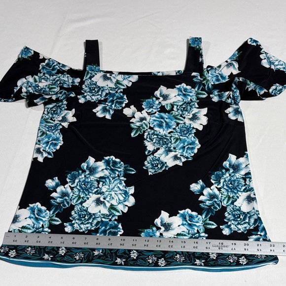 Floral Cold Shoulder Top - Black and Blue Large EUC - Picture 11 of 16